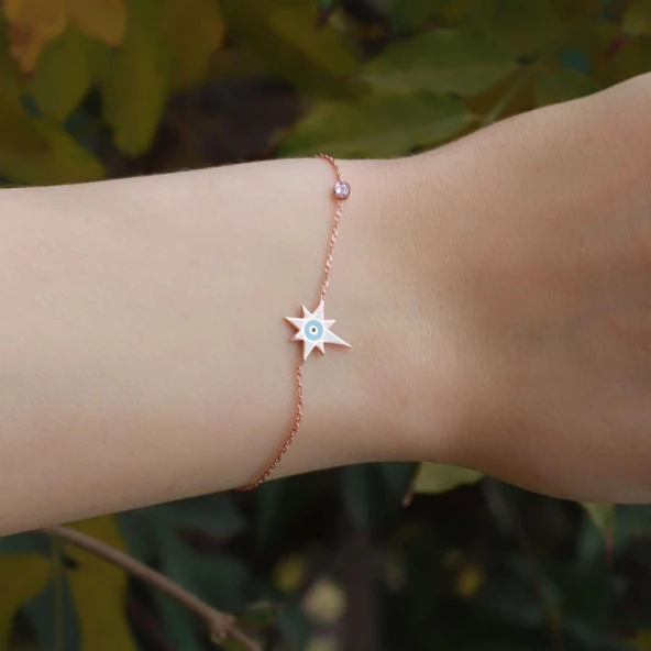 Kutup Yıldızı Figürlü Zirkon Taşlı Mine İşli Rose Gold Kaplama Gümüş Set - Resim 2