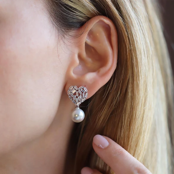 Kalpli İnci Gümüş Küpe - Resim 2