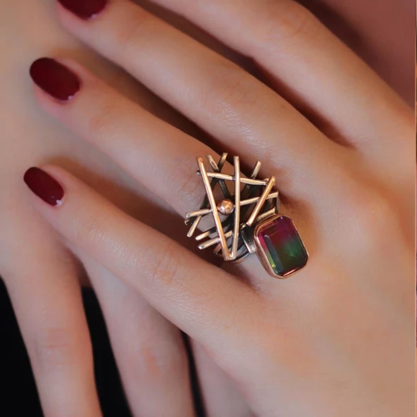 Mistik Topaz Taşlı Otantik Tasarım Yüzük - Resim 2