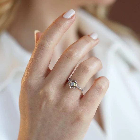 Lotus Çiçeği Zultanit Taşlı Gümüş Set - Resim 3