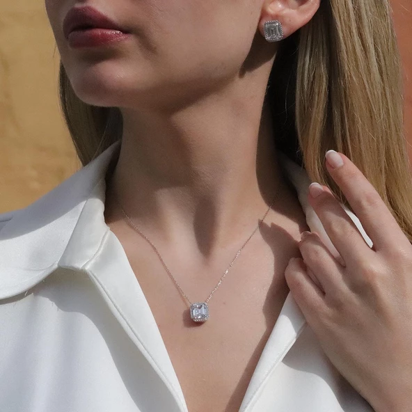 Baget Taşlı Gümüş Set - Resim 4