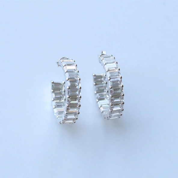 Baget Taşlı Halka Gümüş Küpe - Resim 2