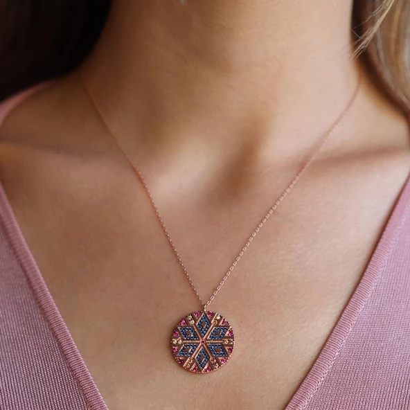 Apm Monaco Modeli Yuvarlak Renkli Zirkon Taşlı Rose Gold Kaplama Set - Resim 2