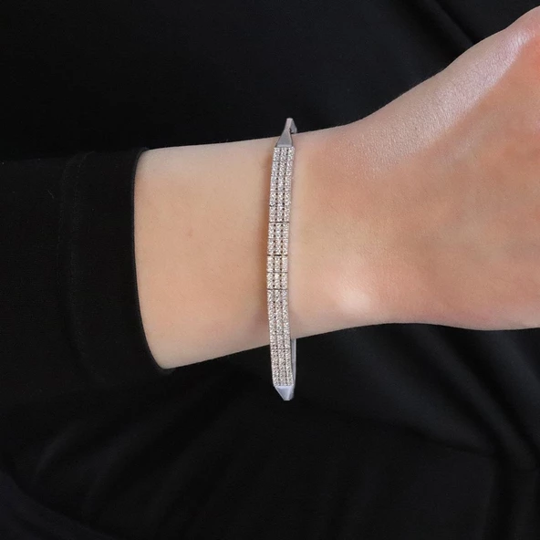 Su Yolu Zirkon Taşlı Gümüş Bileklik - Resim 2