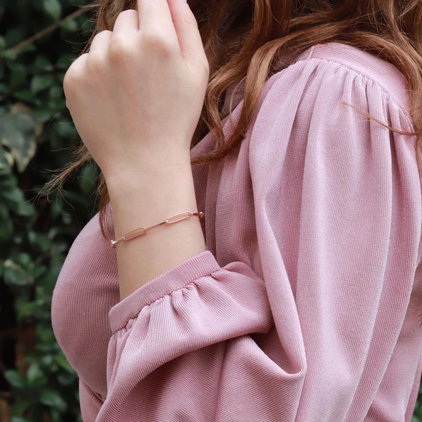 Rose Gold Kaplama Trend Geçme Zincir Gümüş Set - Resim 2