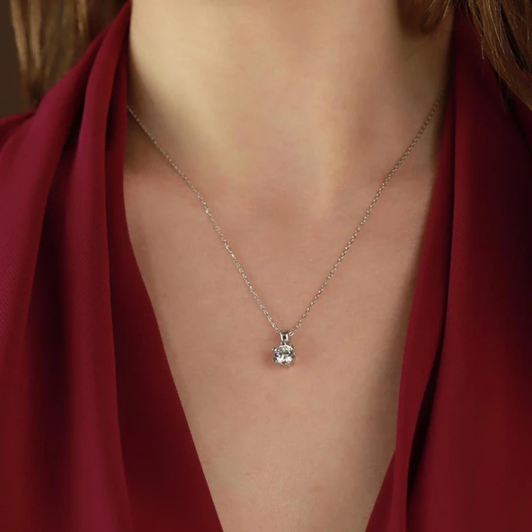 6 Tırnaklı Round Kesim Tek Taş Starlight Diamond Takım - Resim 3