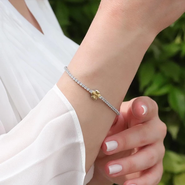 Yonca Zirkon Taşlı Su Yolu Gümüş Set - Resim 3