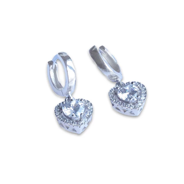 Kalp Pndr Zirkon Taşlı Gümüş Küpe - Resim 2