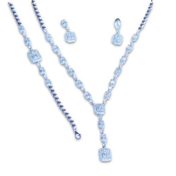 Baget Taşlı Sarkıt Gümüş Set - Resim 2