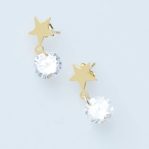 Yıldız Gold Kaplama Işıltılı Gümüş Küpe - Resim 2