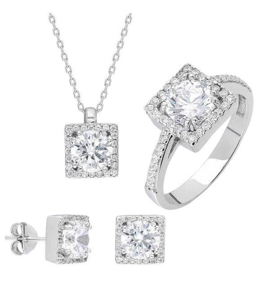 Round Kesim Kare Tek Taş Model Starlight Diamond Set ürün görseli