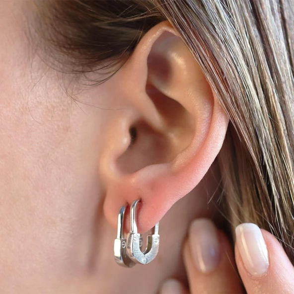 Kilit Gümüş Küpe - Resim 3