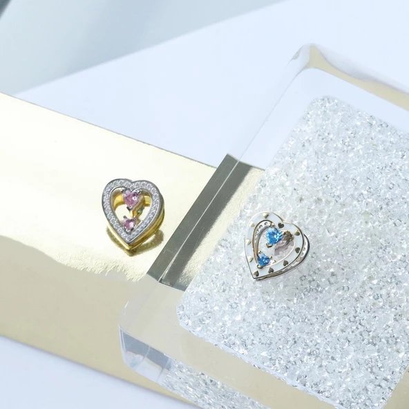 Queen Beyaz Kalp Çift Taraflı Gümüş Küpe - Resim 5