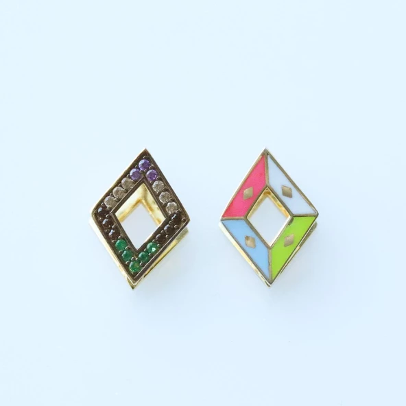 Çift Taraflı Kite Gümüş Küpe - Resim 4