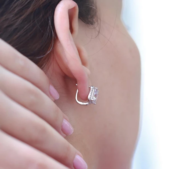 Zirkon Taş Çerçeveli Cushion Kesim Gümüş Set - Resim 3