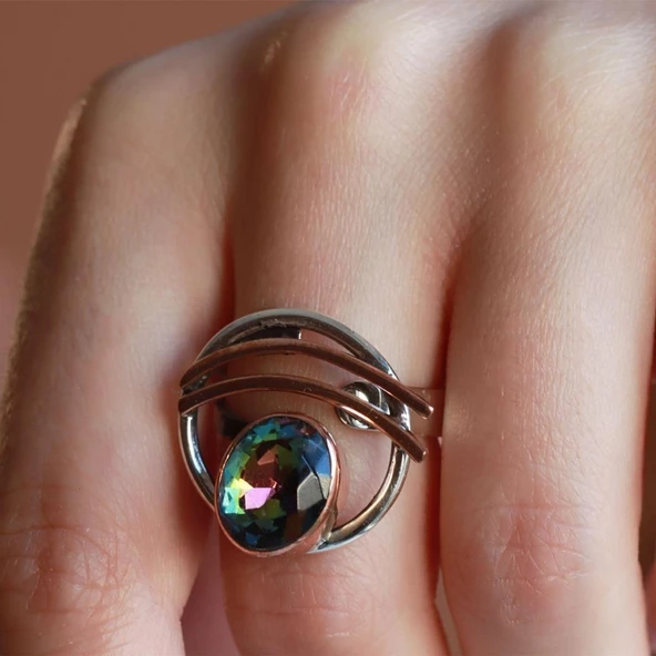 Mistik Topaz Taşlı El İşi Otantık 925 Ayar Gümüş Set - Resim 2