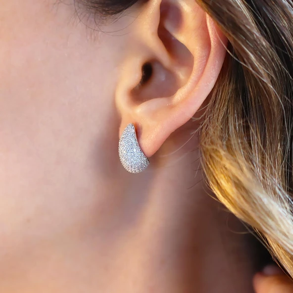 Bottega Mini Damla Taşlı Gümüş Küpe - Resim 4