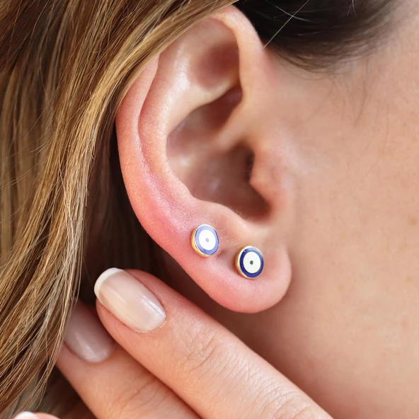 Mineli Gümüş Nokta Küpe - Resim 2