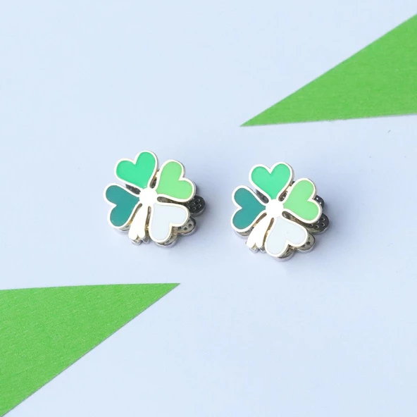 Yeşil Yonca Gümüş Küpe - Resim 4