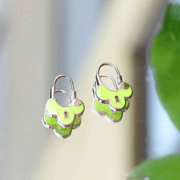 Neon Mine İşli Kilit Rose Gold Kaplama Gümüş Küpe - Resim 2