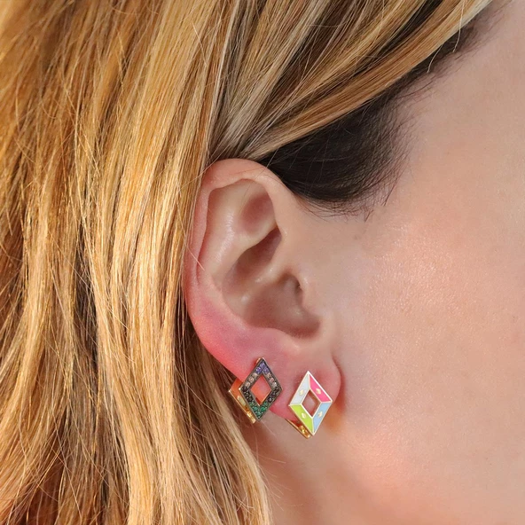 Çift Taraflı Kite Gümüş Küpe - Resim 5