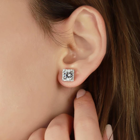 Round Kesim Kare Tek Taş Model Starlight Diamond Set - Resim 4