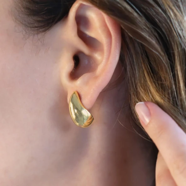 Bottega Damla Gold Kaplama Gümüş Küpe - Resim 4