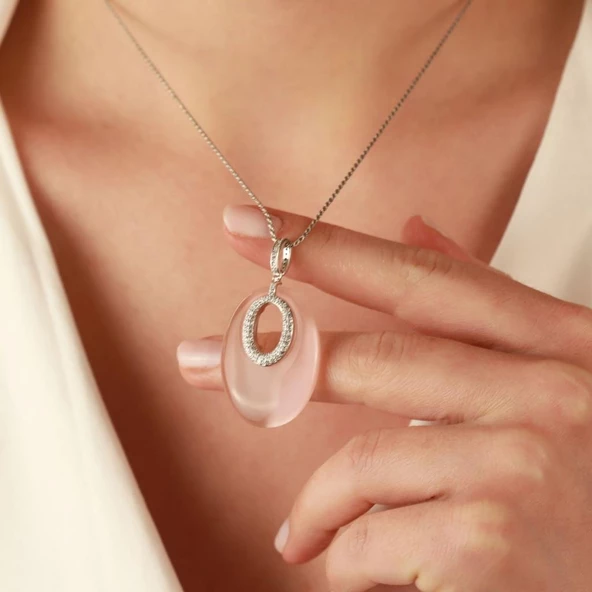 Kedi Gözü Taşlı Tasarım Gümüş Set - Resim 3