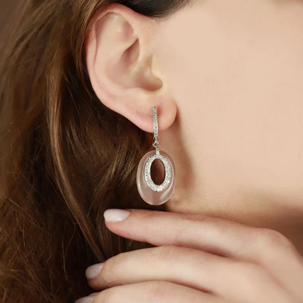 Kedi Gözü Taşlı Tasarım Gümüş Set - Resim 5