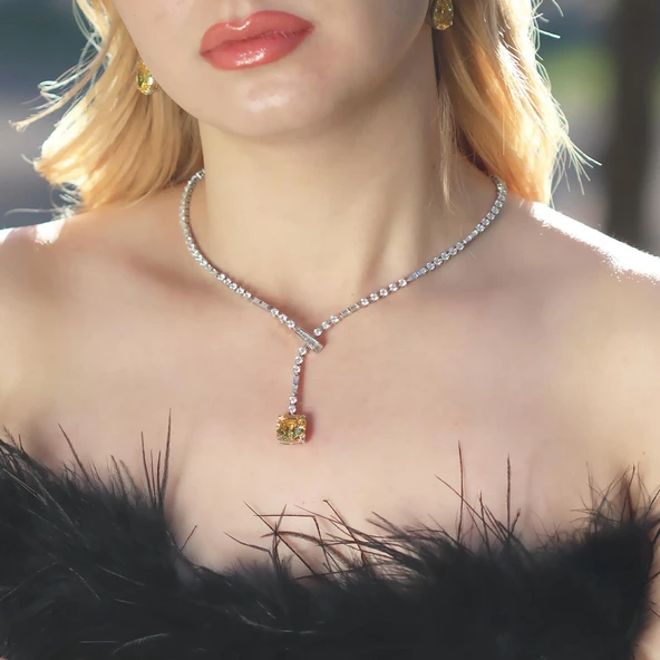 Vintage Sitrin Kare Taşlı Gerdanlık ürün görseli