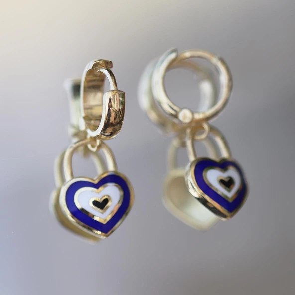 Kalp Modeli Mine İşli Gold Kaplama Gümüş Küpe - Resim 3