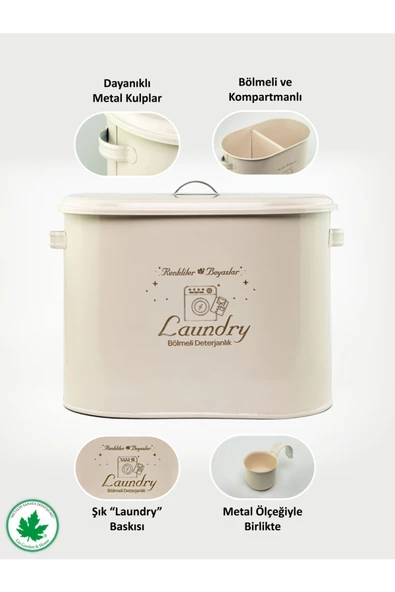 Bölmeli Metal Kapaklı Ölçekli Deterjanlık, Toz Deterjanlık, Banyo Deterjanlık, (laundry Baskılı) - 5