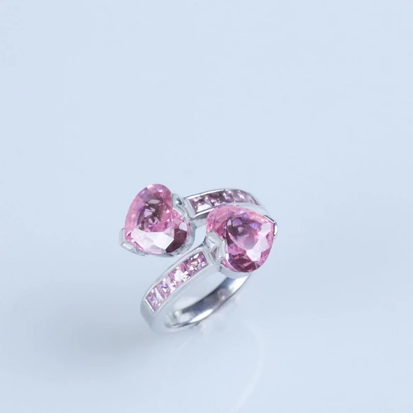 Pembe Zirkon Taşlı Sevgili Kalp Gümüş Yüzük - Resim 5