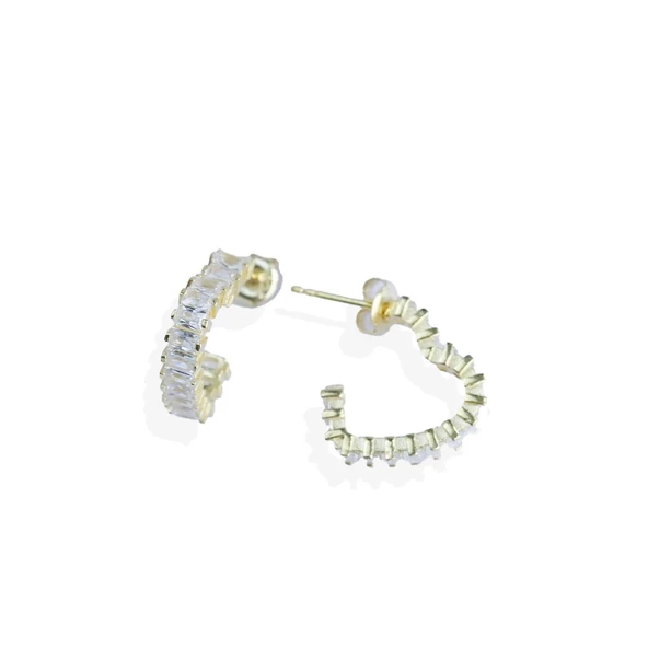 Kalp Baget Taşlı Gold Kaplama Gümüş Küpe - Resim 2