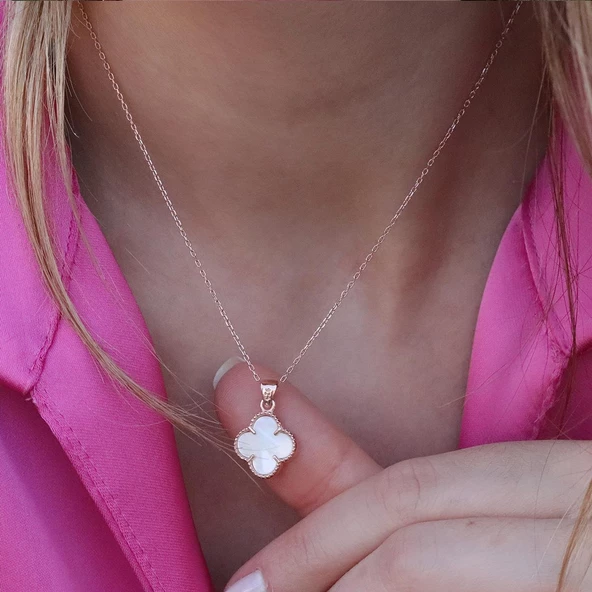 İkonik Alhambra Sedef Taşlı Rose Gold Kaplama Gümüş Set - Resim 5