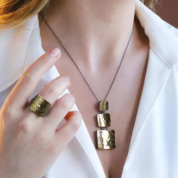 Kare  El İşi Dövme Gold Kaplama Otantik Takım - Resim 4