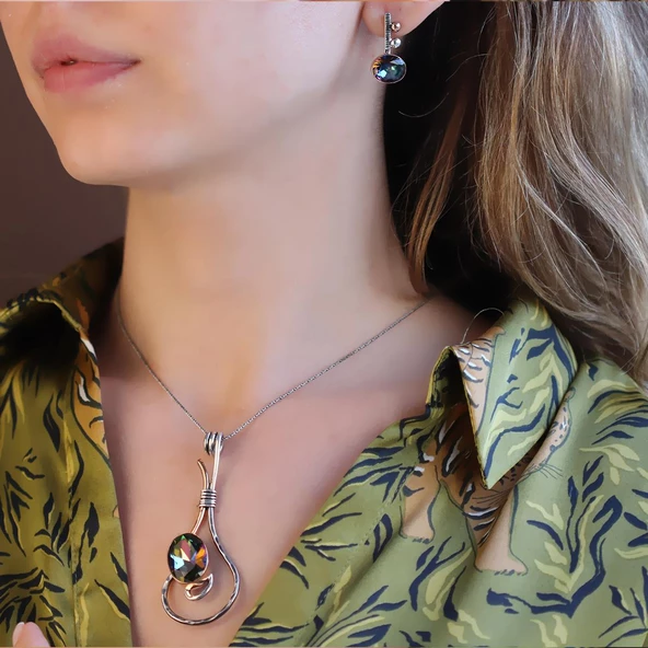 Azotic Topaz Taşlı El İşi Otantik Gümüş Set ürün görseli