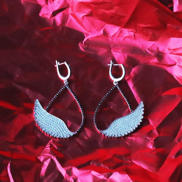 Zirkon Taşlı Wonderland Kuğu Gümüş Küpe - Resim 3