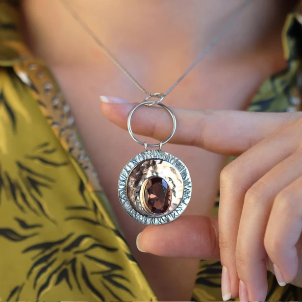 Gümüş Özel Tasarım Dövme El İşi Zultanit Taşlı Set - Resim 3