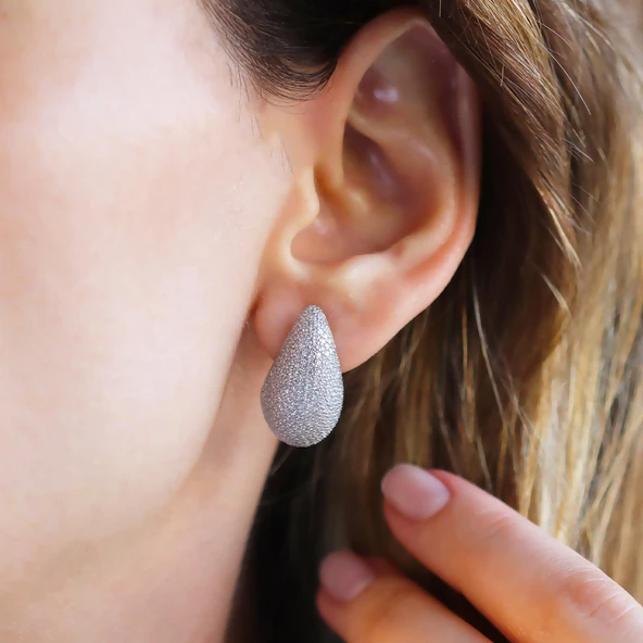 Bottega Damla Taşlı Gümüş Küpe - Resim 2