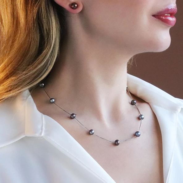 Siyah İnci 925 Ayar Gümüş Set