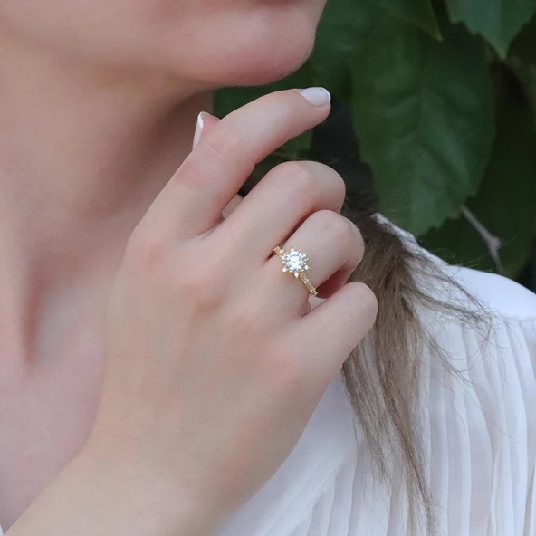 Lotus Çiçeği Gold Kaplama Gümüş Yüzük - Resim 3