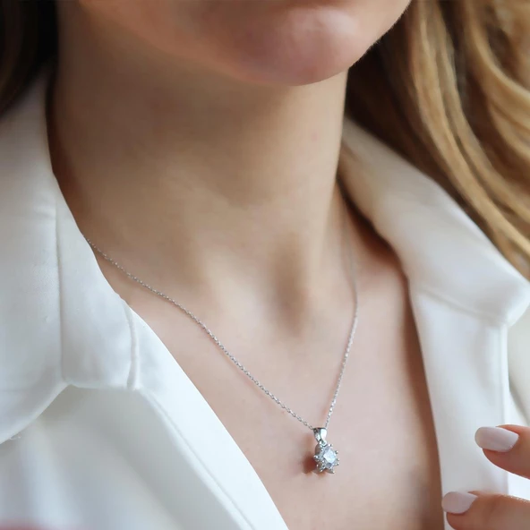 Lotus Çiçeği Zirkon Taşlı Gümüş Set - Resim 3