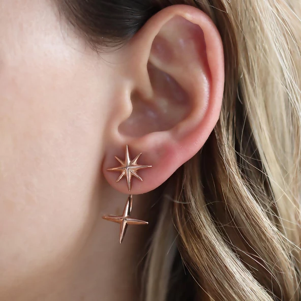 Rose Gold Kaplama Lodestar Gümüş Küpe - Resim 2