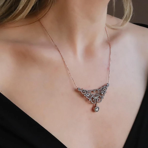 Elmas Montür Rose Gold Kaplama Gümüş Gerdanlık - Resim 3