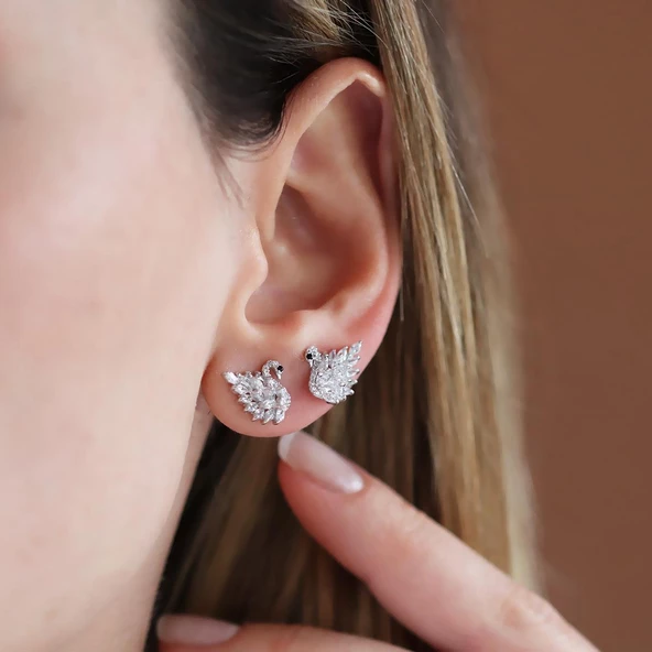 Kuğu Taşlı Işıltı Gümüş Küpe ürün görseli 1