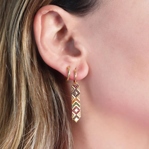 Apm Modeli Gold Kaplam Renkli Zirkon Taşlı Gümüş Set - Resim 3