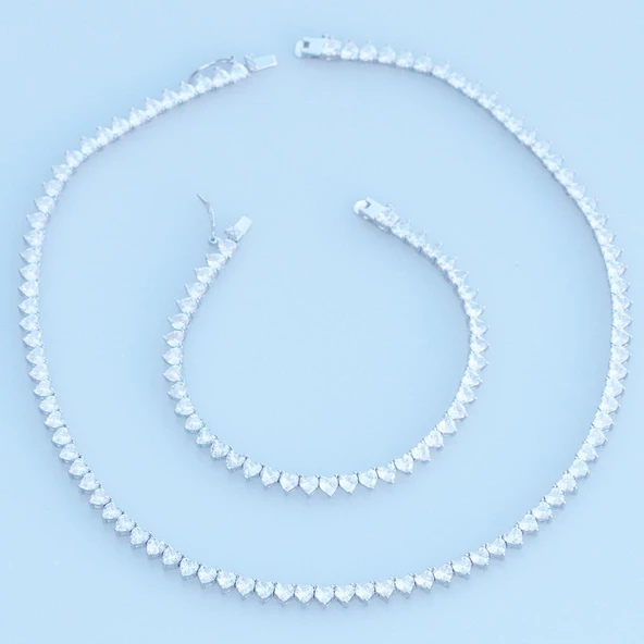 Kalpli Zirkon Taşlı Su Yolu Gümüş Set - Resim 3