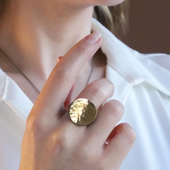 Yuvarlak El İşi Dövme Gold Kaplama Otantik Takım - Resim 2