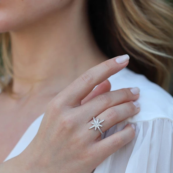 Kutup Yıldızı Zirkon Taşlı Gümüş Yüzük - Resim 3